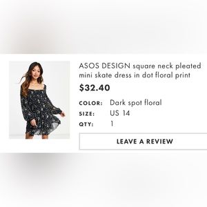 ASOS Square Neck Mini Skater Dress Size 14
